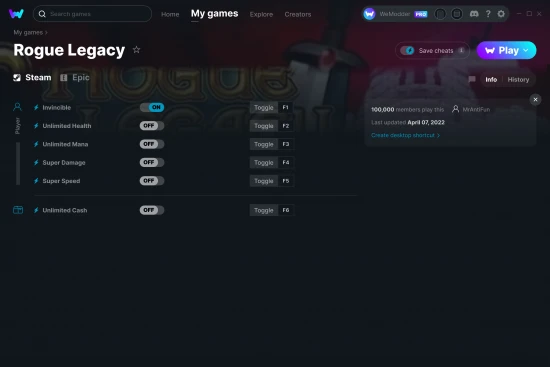 Rogue Legacy cheats screenshot