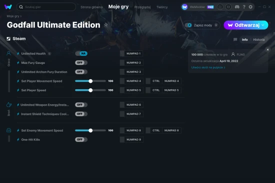cheaty Godfall Ultimate Edition zrzut ekranu