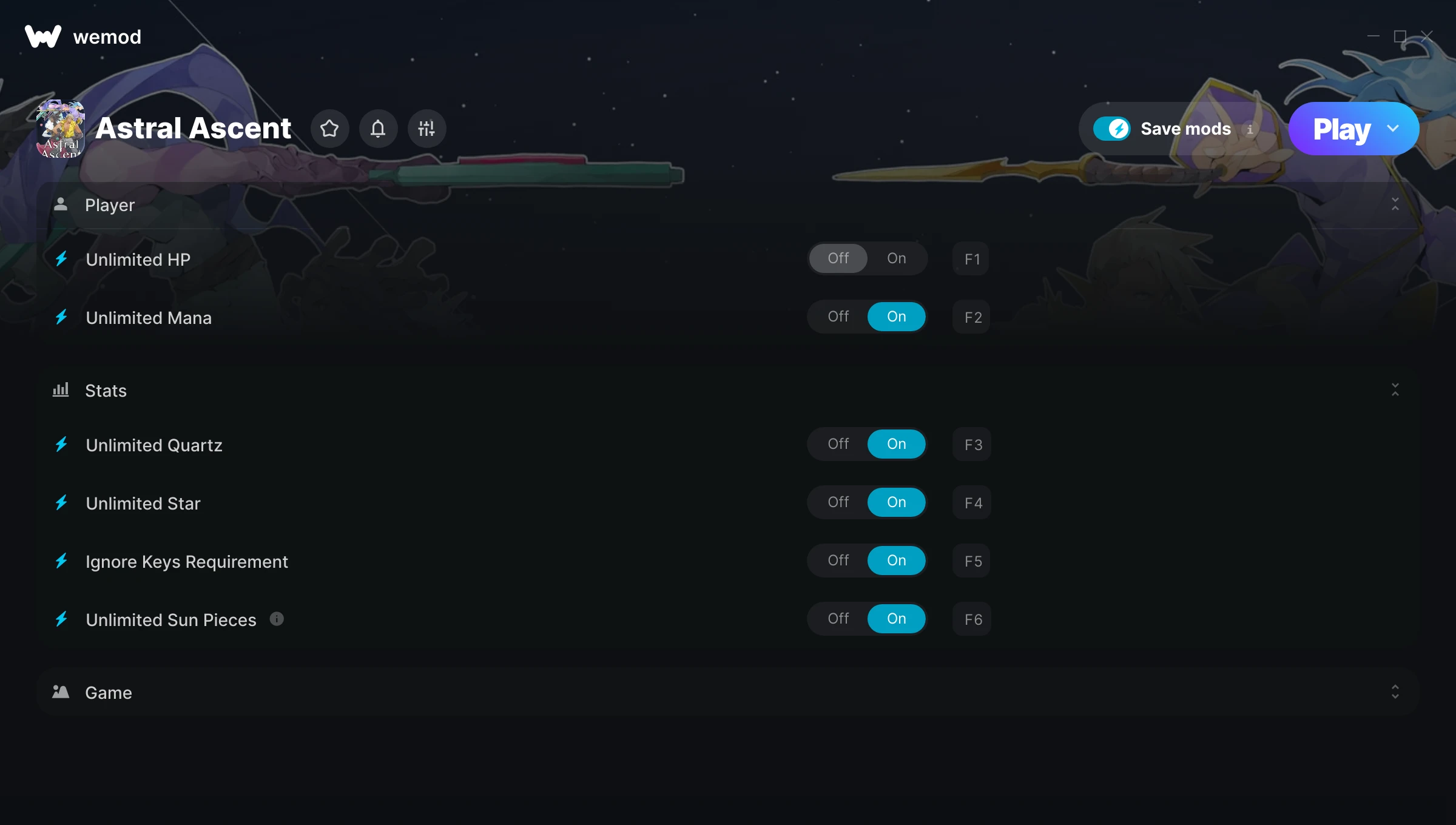 Astral Ascent cheats screenshot