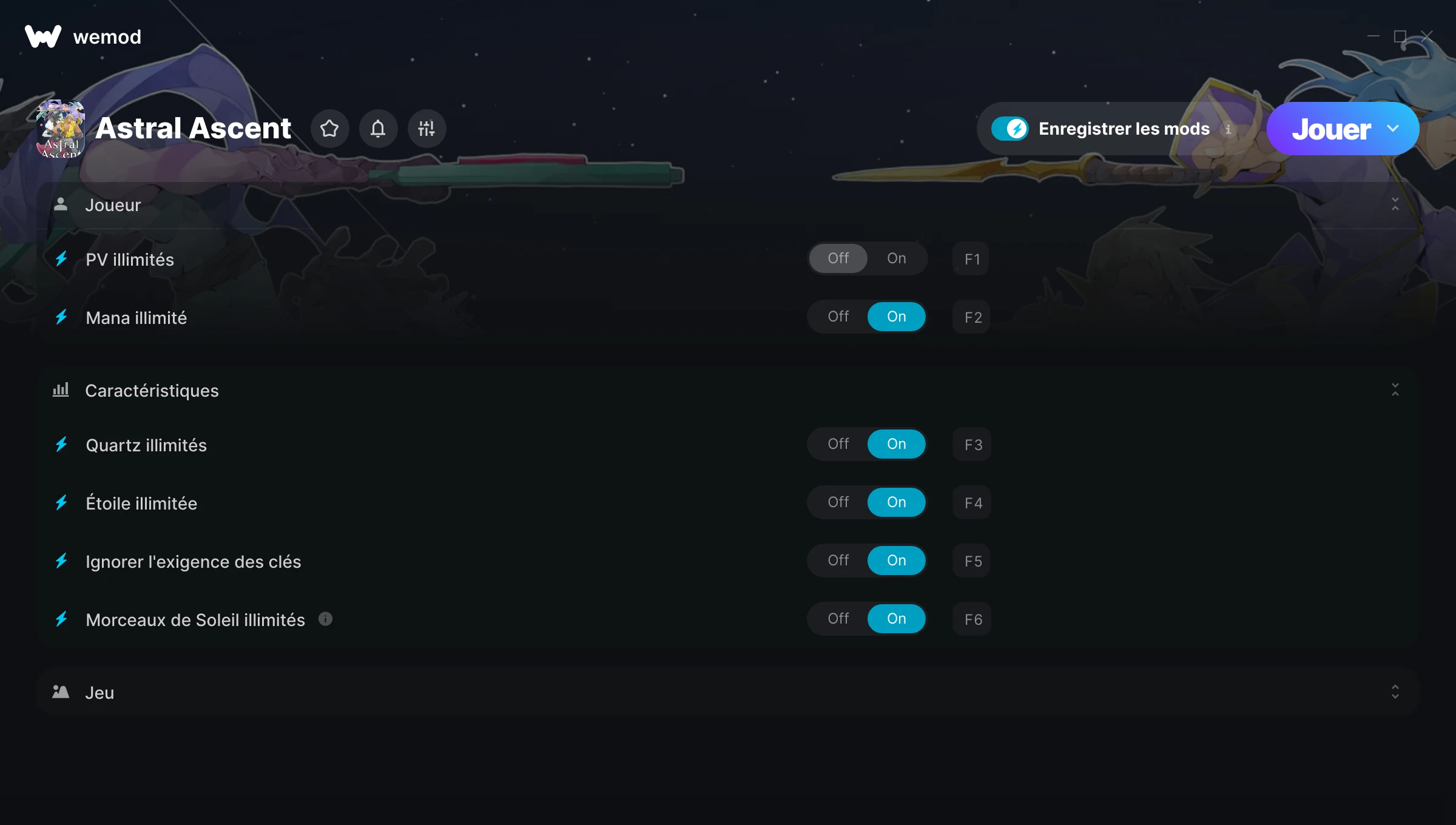Capture d’écran des cheats pour Astral Ascent