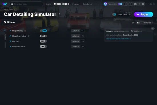Captura de tela de cheats do Car Detailing Simulator