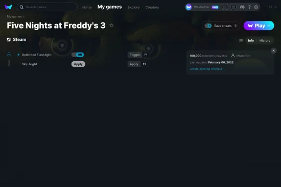 Five Nights at Freddy's 3 cheats screenshot