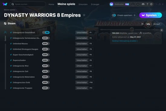 DYNASTY WARRIORS 8 Empires Cheats Screenshot