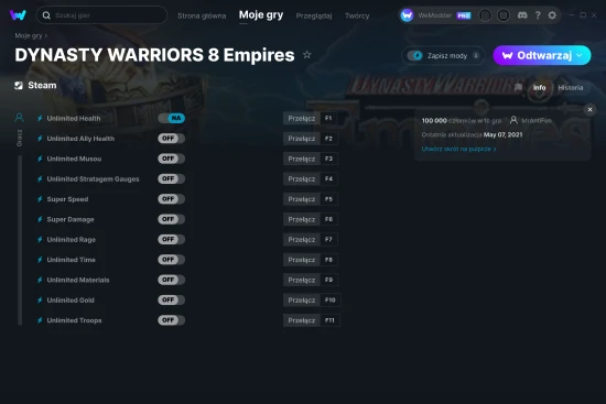 cheaty DYNASTY WARRIORS 8 Empires zrzut ekranu