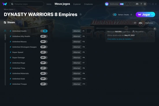 Captura de tela de cheats do DYNASTY WARRIORS 8 Empires