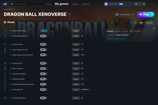 DRAGON BALL XENOVERSE cheats screenshot