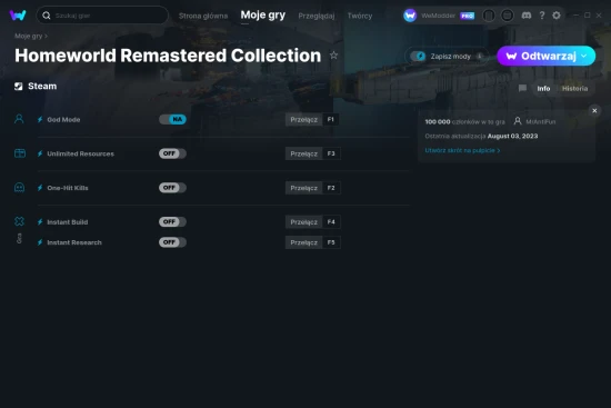 cheaty Homeworld Remastered Collection zrzut ekranu