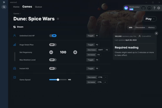 Dune: Spice Wars cheats screenshot