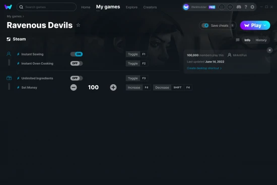 Ravenous Devils cheats screenshot