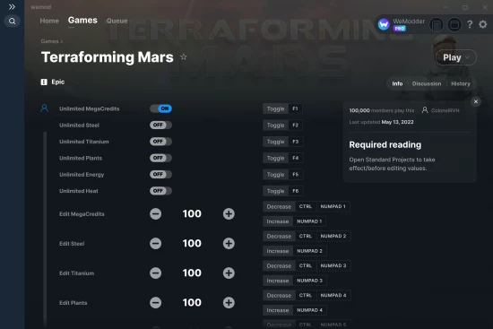 Terraforming Mars cheats screenshot