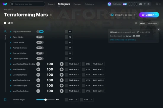 Capture d'écran de triches de Terraforming Mars