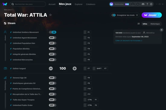 Capture d'écran de triches de Total War: ATTILA
