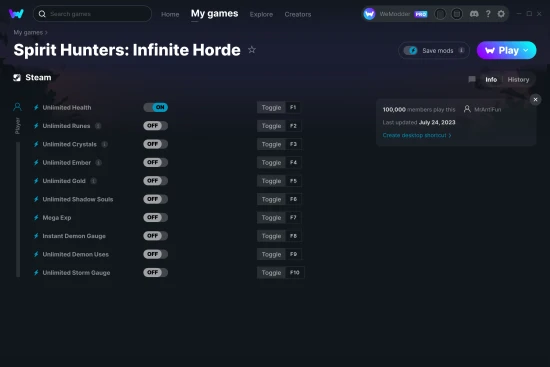 Spirit Hunters: Infinite Horde cheats screenshot