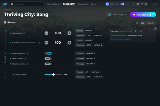 cheaty Thriving City: Song zrzut ekranu