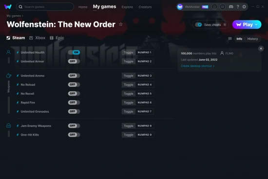 Wolfenstein: The New Order cheats screenshot