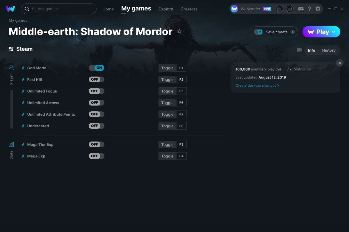 Middle Earth Shadow of Mordor PC works Win 7 8 10