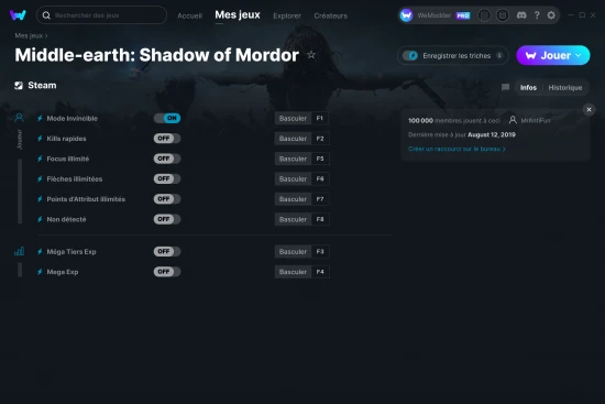 Capture d'écran de triches de Middle-earth: Shadow of Mordor