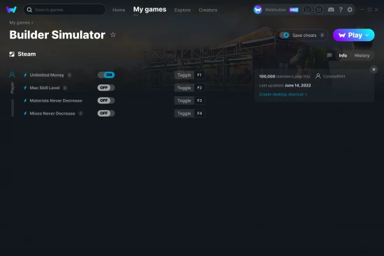 Builder Simulator cheats screenshot
