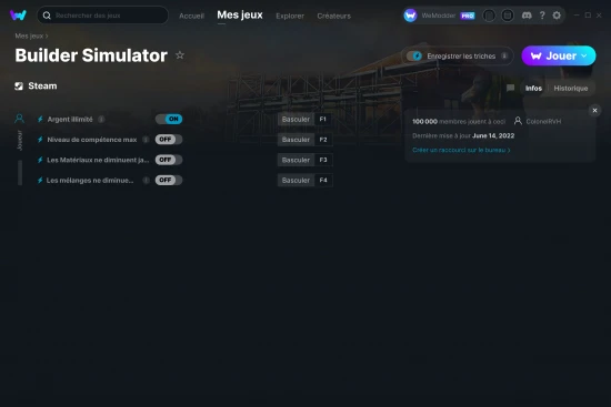 Capture d'écran de triches de Builder Simulator
