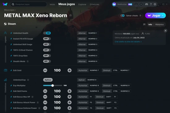 Captura de tela de cheats do METAL MAX Xeno Reborn
