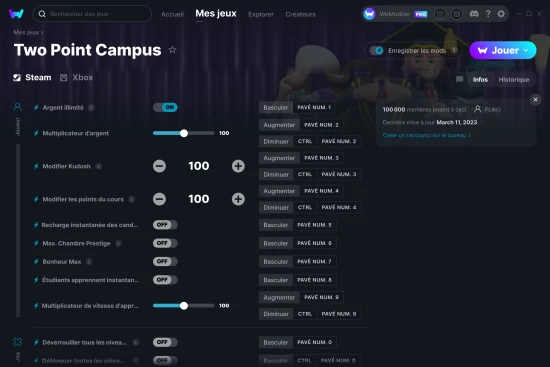 Capture d'écran de triches de Two Point Campus