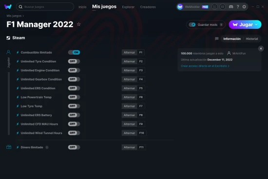 captura de pantalla de las trampas de F1 Manager 2022