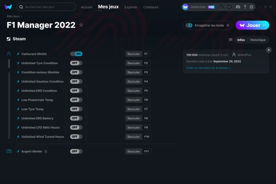 Capture d'écran de triches de F1 Manager 2022
