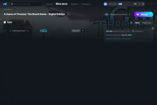 Capture d'écran de triches de A Game of Thrones: The Board Game - Digital Edition