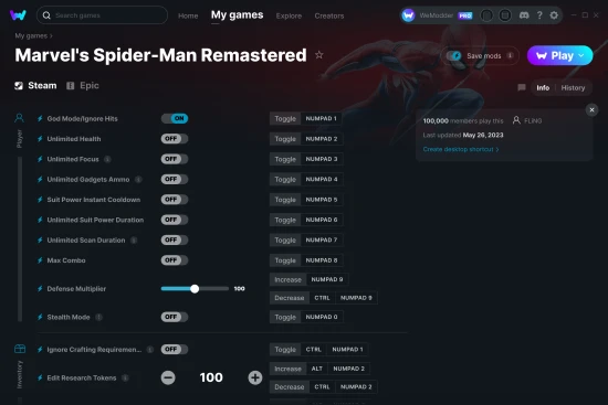 Marvel's Spider-Man Remastered cheats screenshot