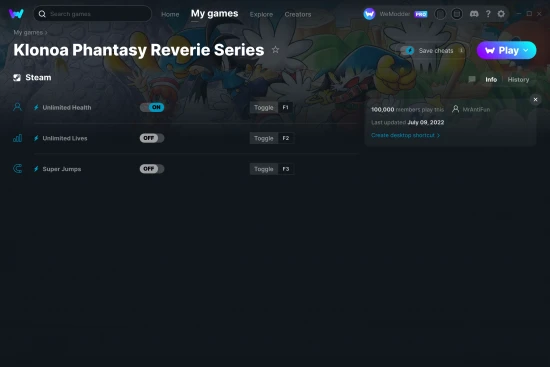 Klonoa Phantasy Reverie Series cheats screenshot