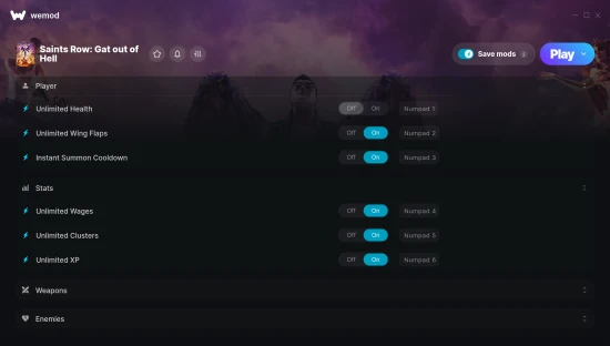 Saints Row Gat Out Of Hell Cheat Codes www.wemod.com