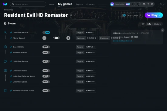 Resident Evil HD Remaster cheats screenshot