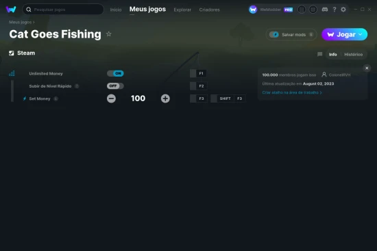 Captura de tela de cheats do Cat Goes Fishing