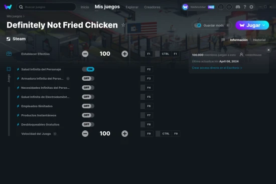 captura de pantalla de las trampas de Definitely Not Fried Chicken