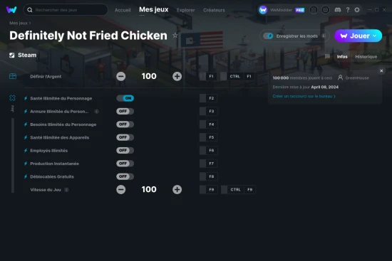 Capture d'écran de triches de Definitely Not Fried Chicken