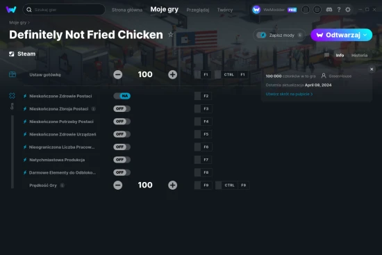 cheaty Definitely Not Fried Chicken zrzut ekranu