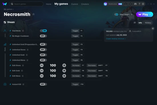 Necrosmith cheats screenshot