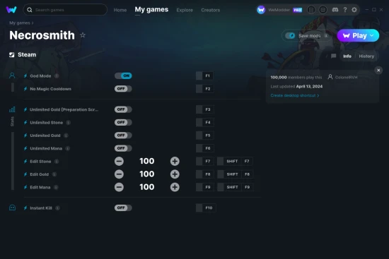 Necrosmith cheats screenshot