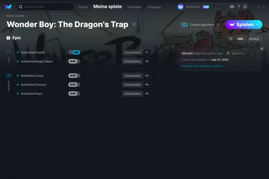 Wonder Boy: The Dragon's Trap Cheats Screenshot