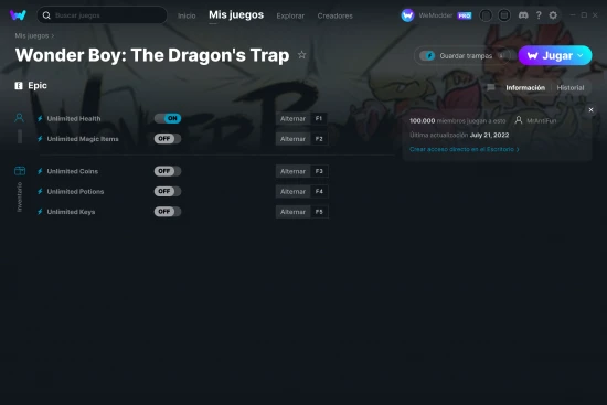 captura de pantalla de las trampas de Wonder Boy: The Dragon's Trap