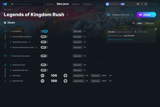Capture d'écran de triches de Legends of Kingdom Rush