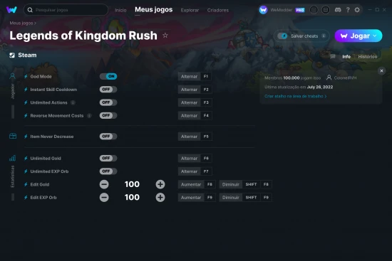 Captura de tela de cheats do Legends of Kingdom Rush