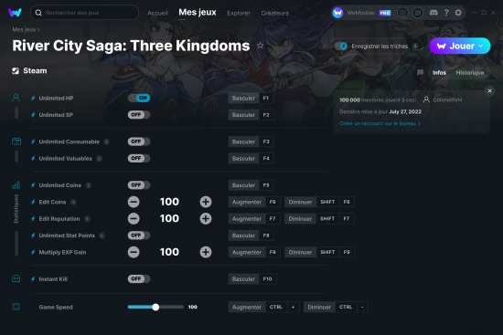 Capture d'écran de triches de River City Saga: Three Kingdoms
