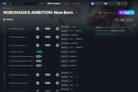 Captura de tela de cheats do NOBUNAGA'S AMBITION: New Born