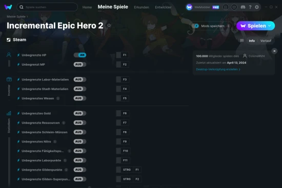 Incremental Epic Hero 2 Cheats Screenshot