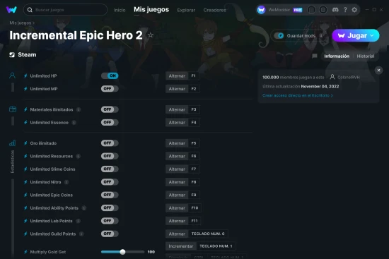 captura de pantalla de las trampas de Incremental Epic Hero 2