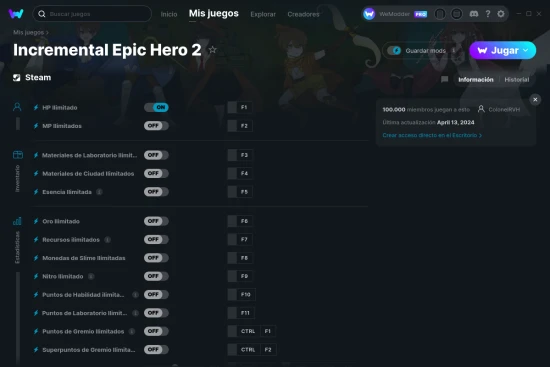 captura de pantalla de las trampas de Incremental Epic Hero 2
