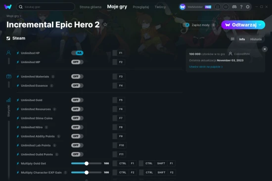 cheaty Incremental Epic Hero 2 zrzut ekranu