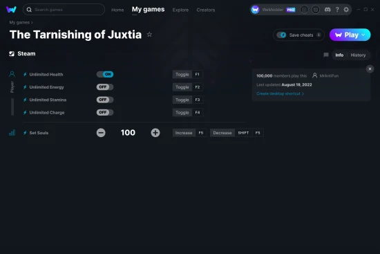 The Tarnishing of Juxtia cheats screenshot