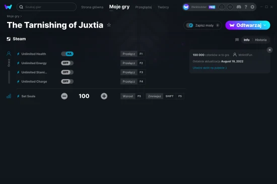 cheaty The Tarnishing of Juxtia zrzut ekranu